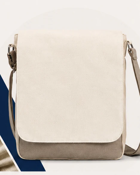 Cream canvas messenger bag with adjustable shoulder strap