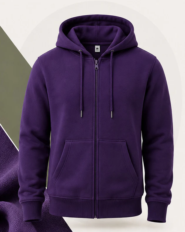 Purple full-zip hoodie for graduation and class collections