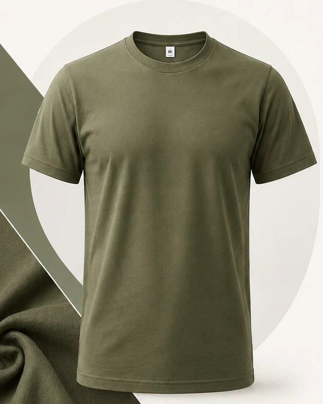 Olive green crew-neck cotton T-shirt